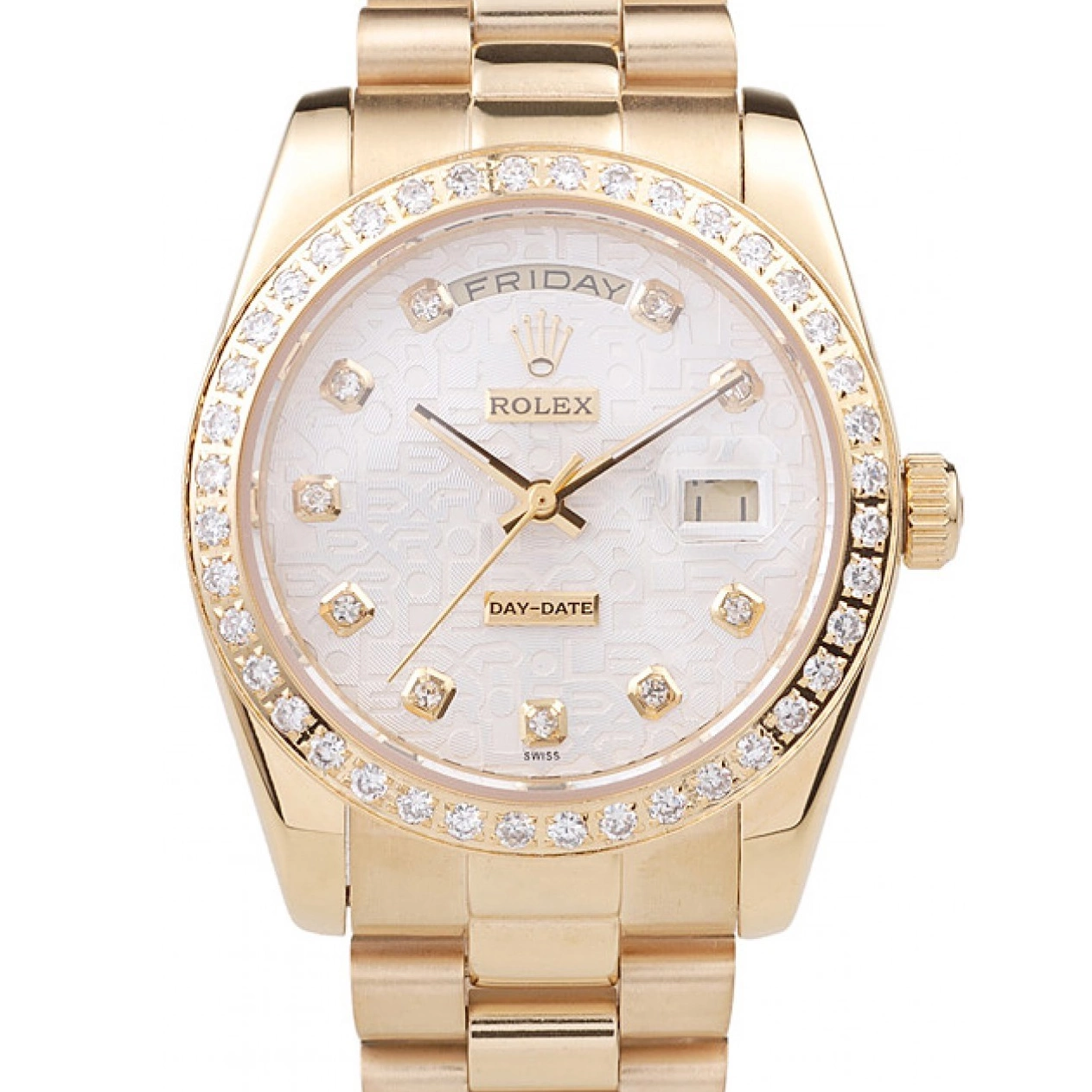 Best AAA Replica Sites Plated Stainless Dial Day-Date Gold Steel Rolex Yellow White 18k 0630